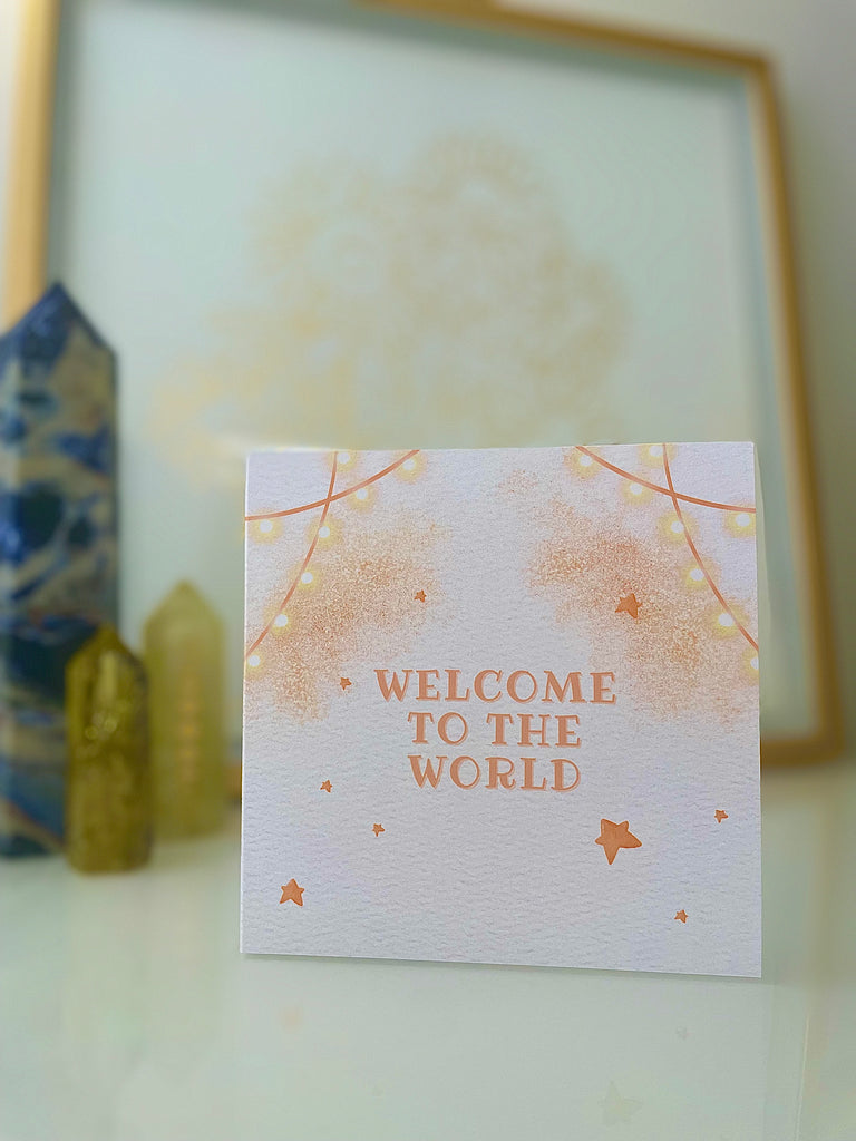Welcome to the World Card - Fairy Lights & Stars - The Sweetest Harvest